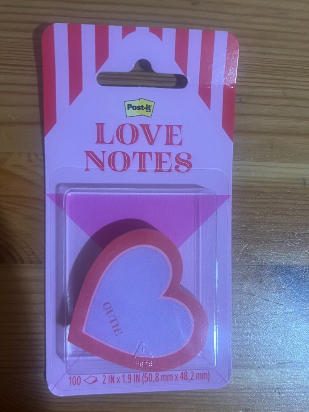 Post-it Heart Sticky Notes, Purple Heart Design with “Cutie”, 2 in. x 1.9 in., V